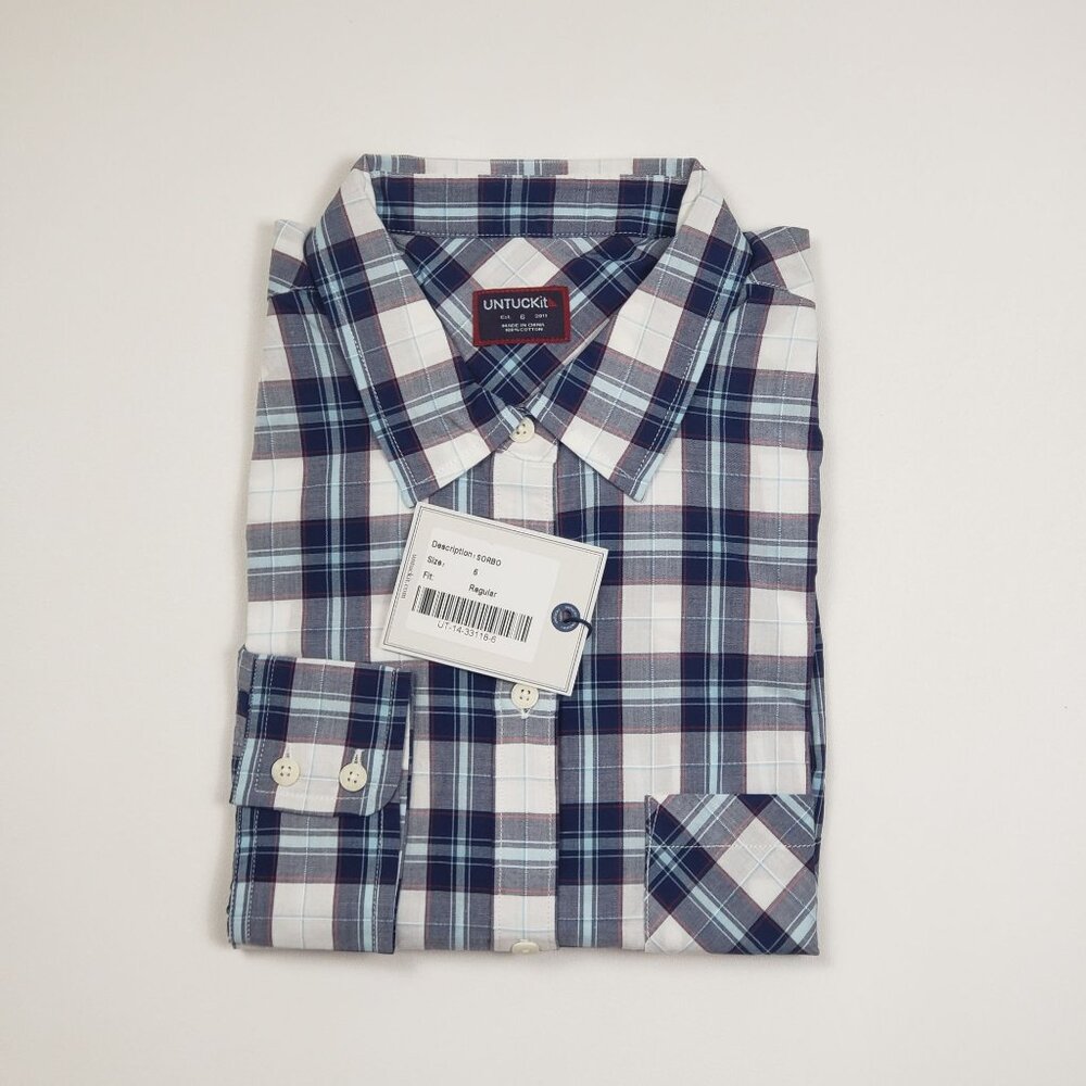 UNTUCKit Sorbo Shirt Women's 6 Cotton Button Up Blue White Red Plaid Regular Fit - Picture 8 of 16